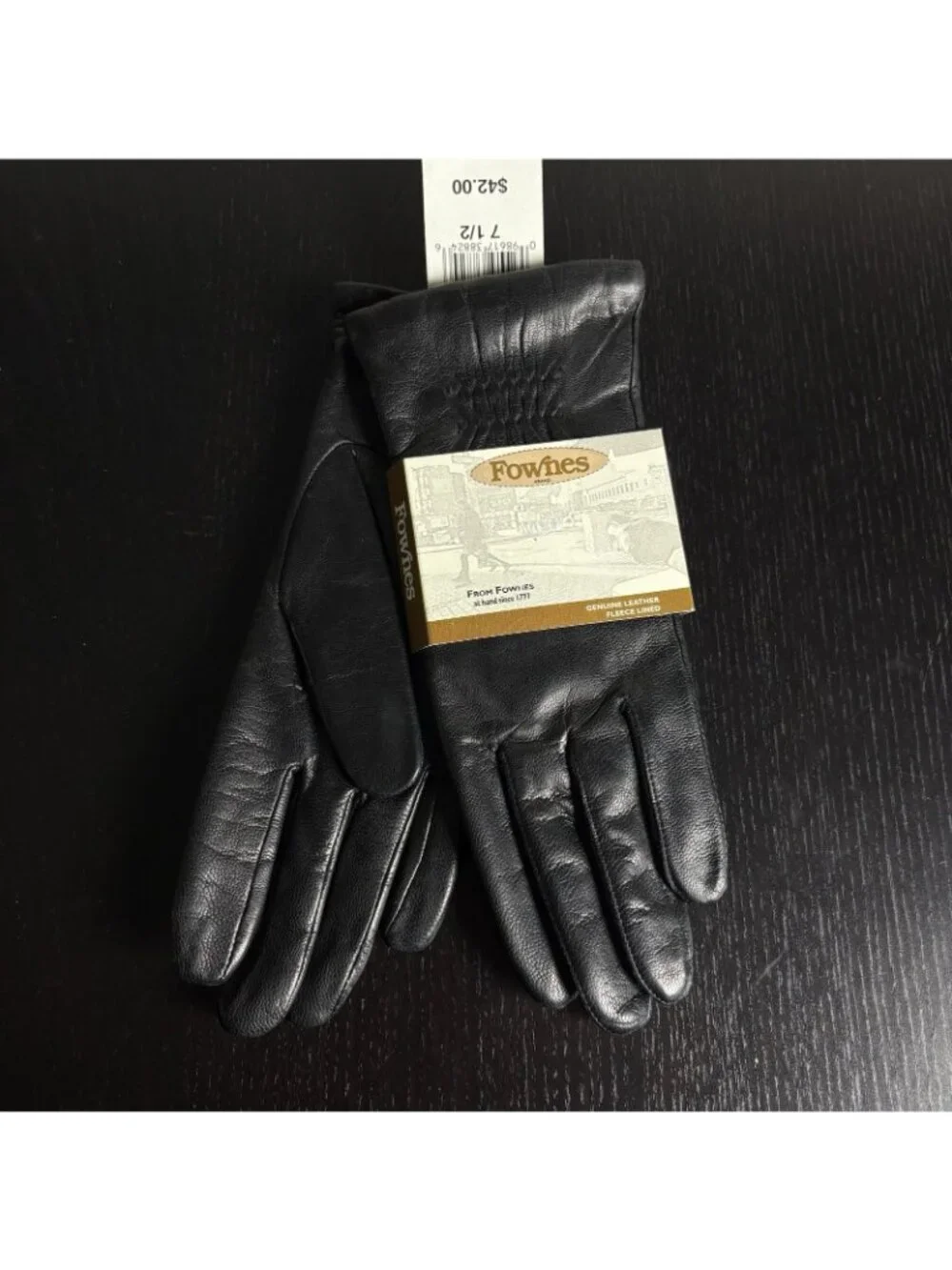 Vintage FOWNES Womens Size 7.5 Black Leather Gloves Fleece Lined NEW